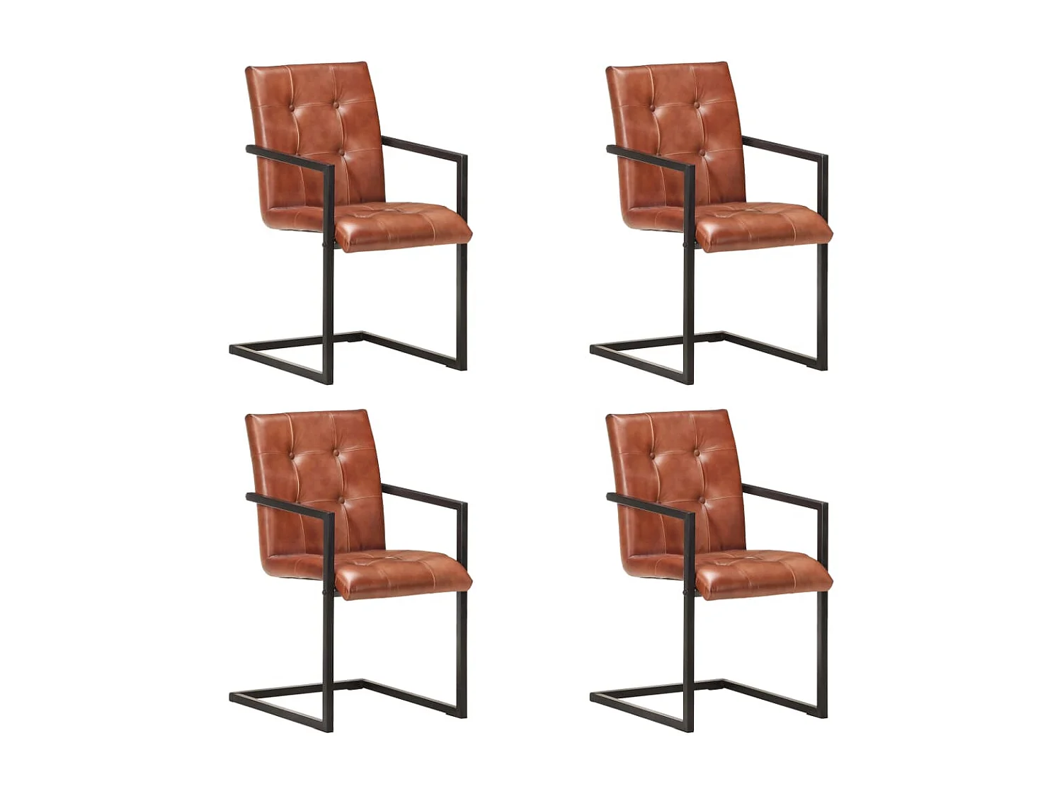 Chaises à manger cantilever lot de 4 marron cuir véritable