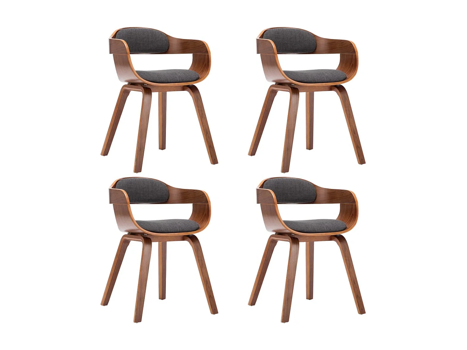 Eetkamerstoelen 4 st stof en gebogen hout donkergrijs