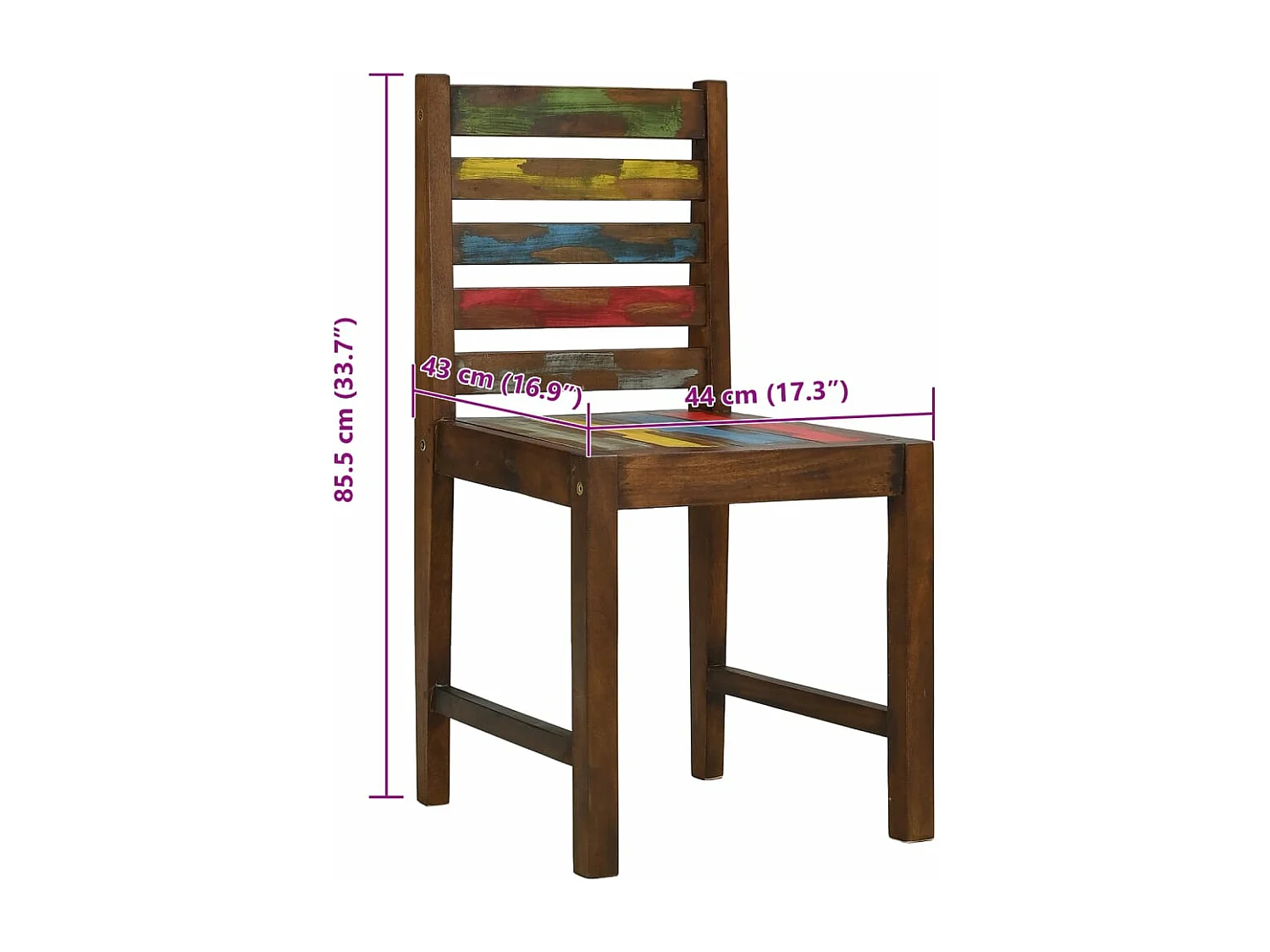 Chaises à manger lot de 4 bois de récupération solide
