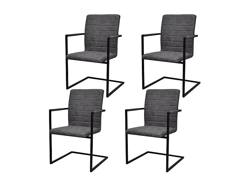 Sillas voladizas de comedor 4 unidades cuero sintético gris