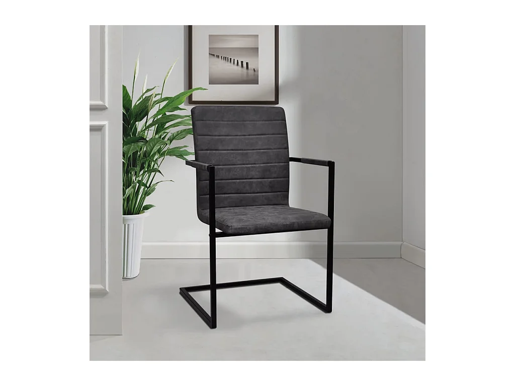 Chaises à manger cantilever lot de 4 gris similicuir