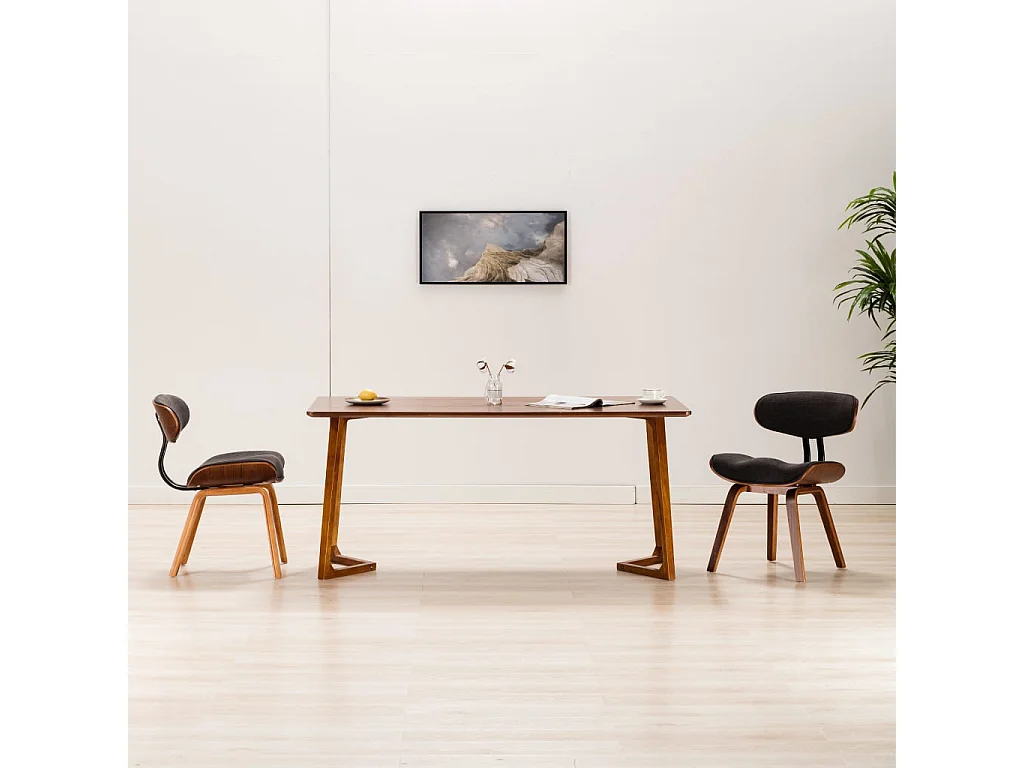 Eetkamerstoelen 2 st gebogen hout en stof grijs
