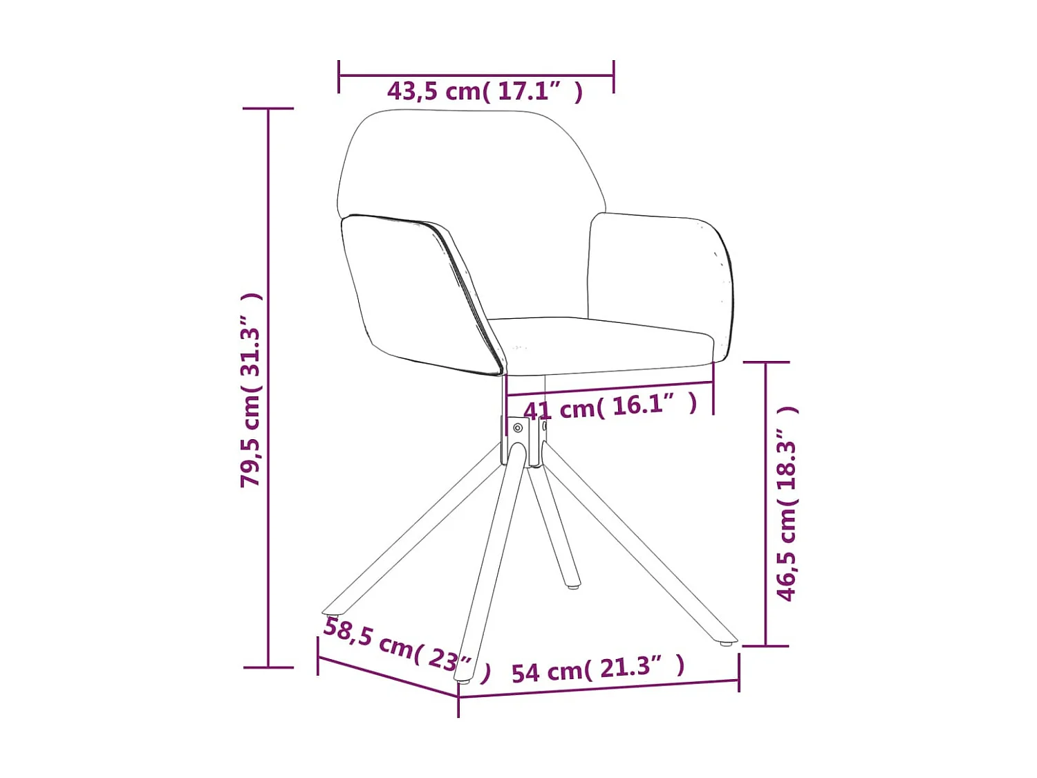 Chaises pivotantes à manger lot de 2 Gris foncé Velours