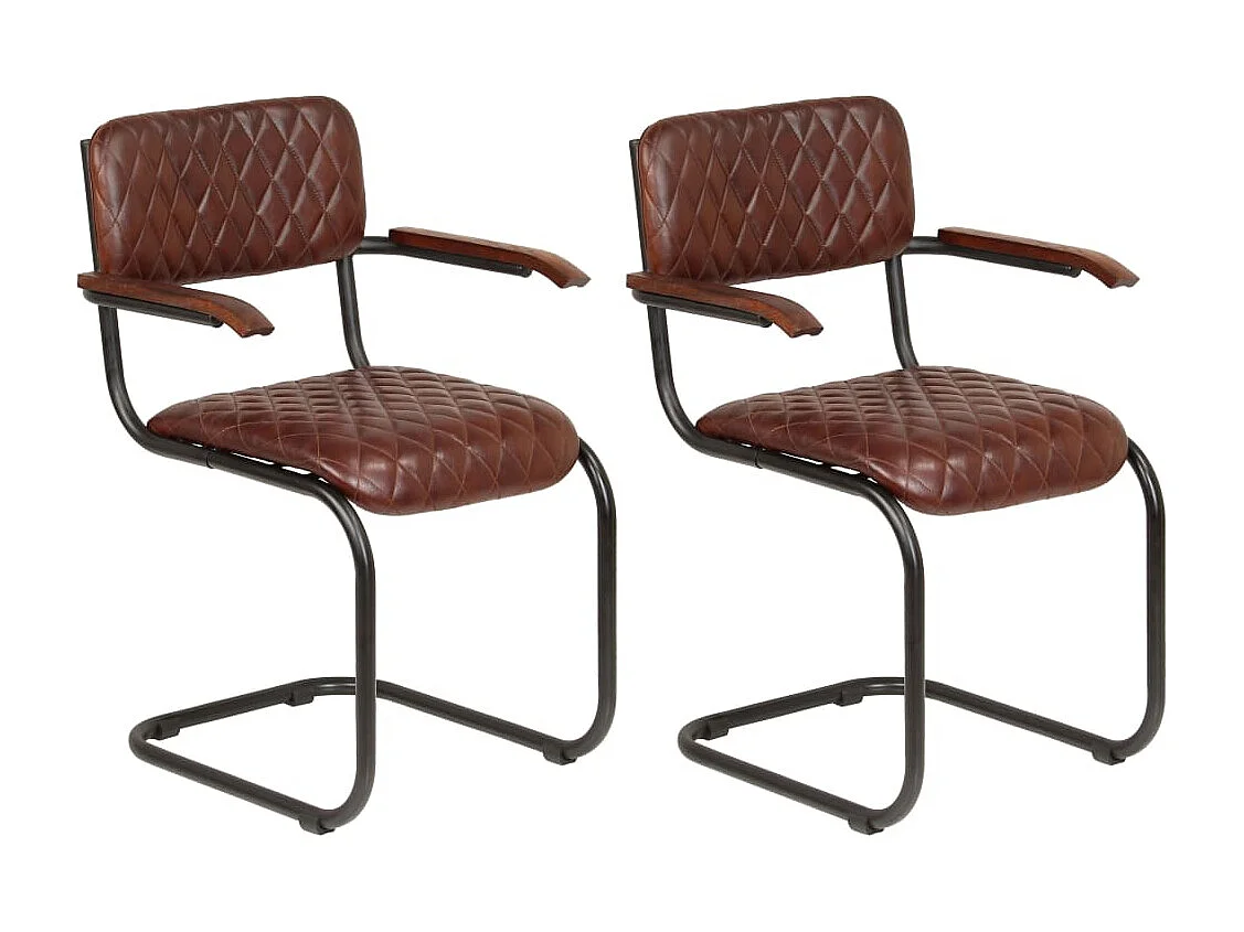 Chaises à manger avec accoudoirs lot de 2 marron cuir véritable