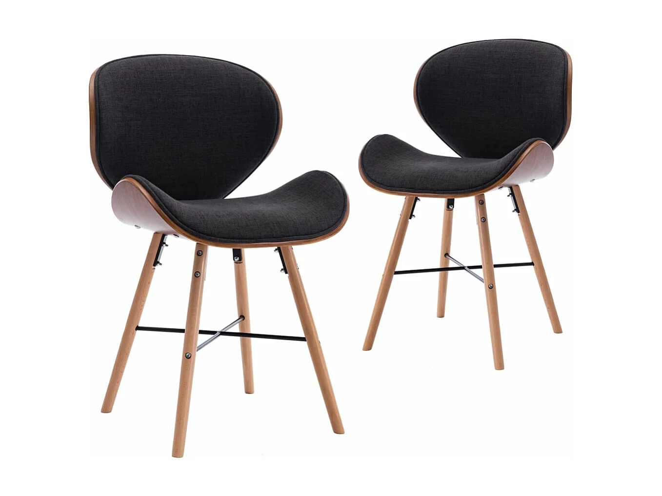 Eetkamerstoelen 2 stukkenstof en gebogen hout donkergrijs