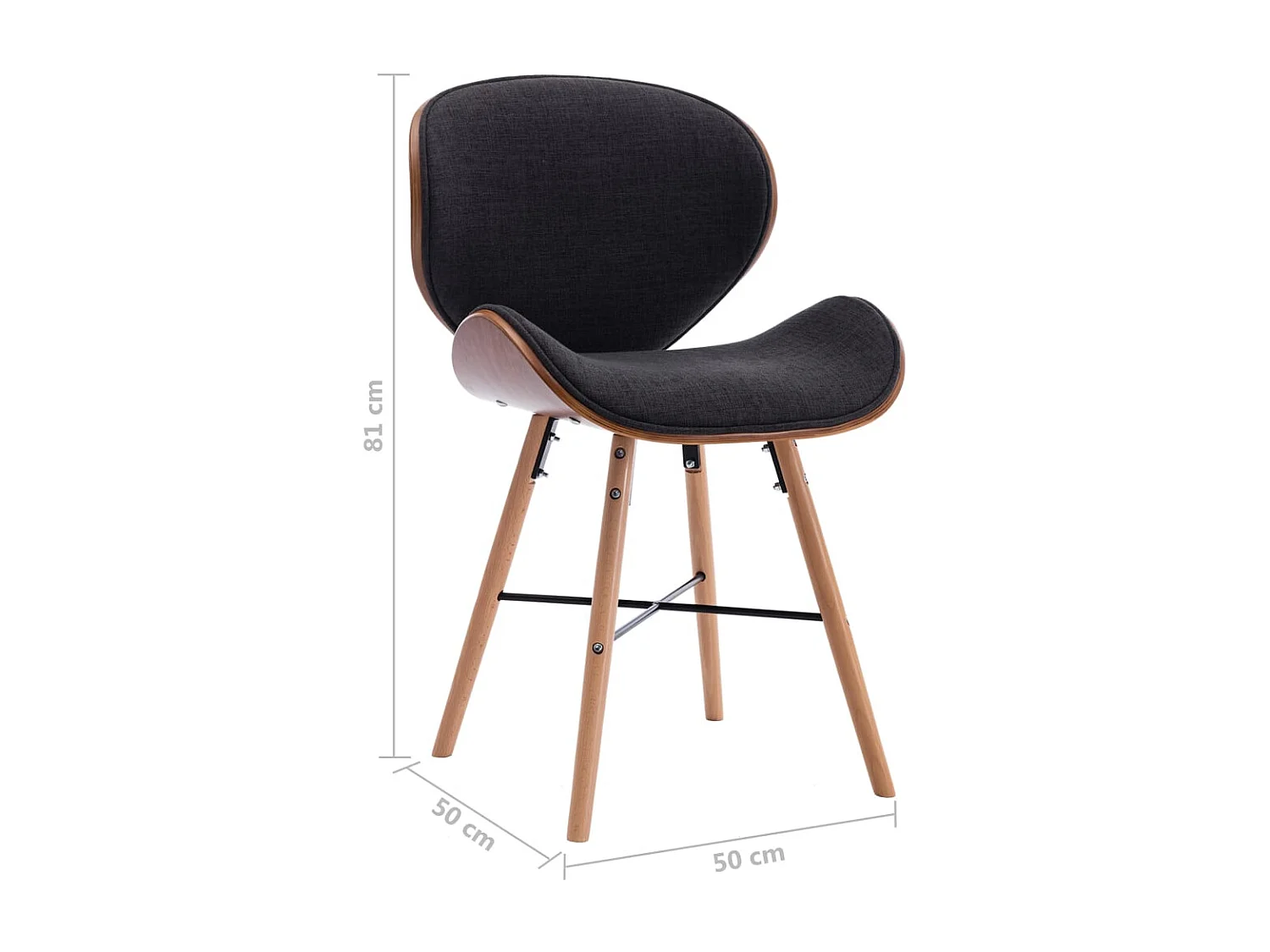 Eetkamerstoelen 2 stukkenstof en gebogen hout donkergrijs