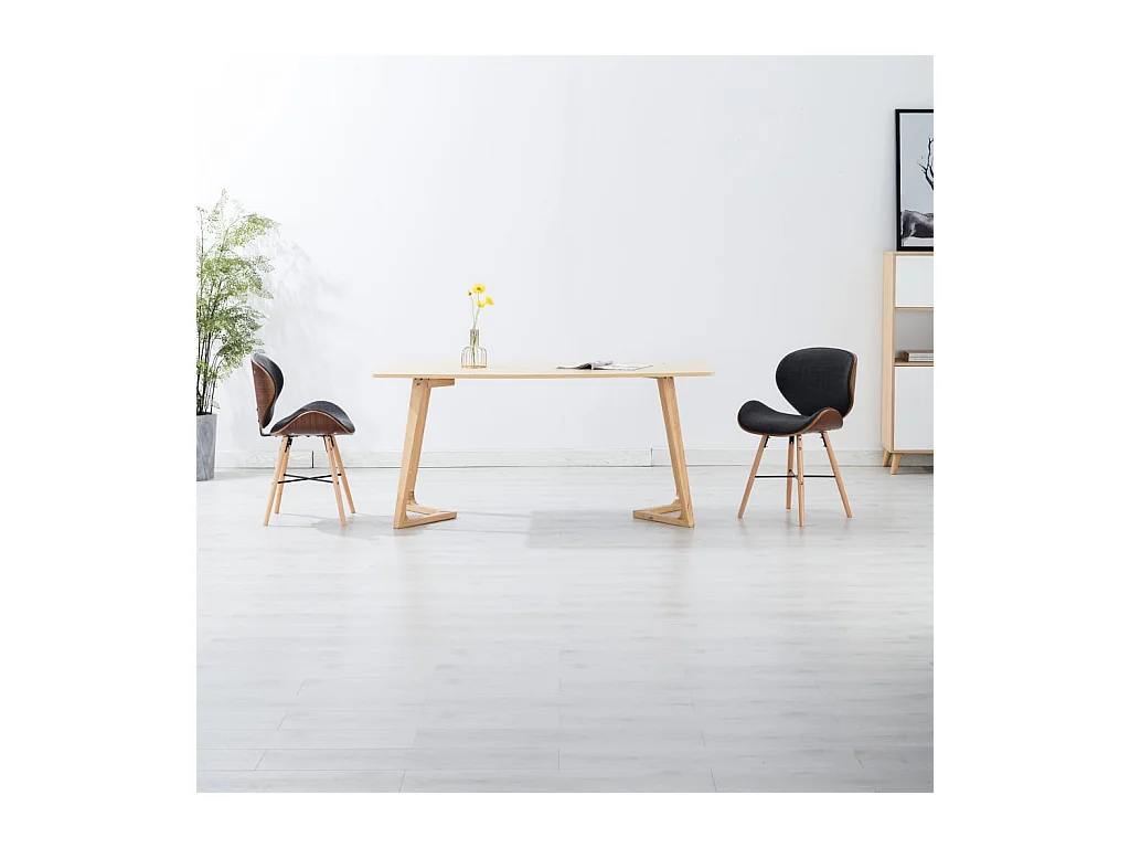Chaises à manger lot de 2 gris foncé tissu et bois courbé