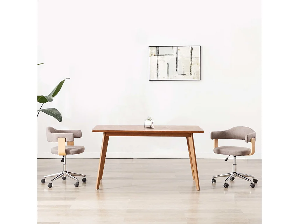 Eetkamerstoelen draaibaar 2 st gebogen hout en stof taupe
