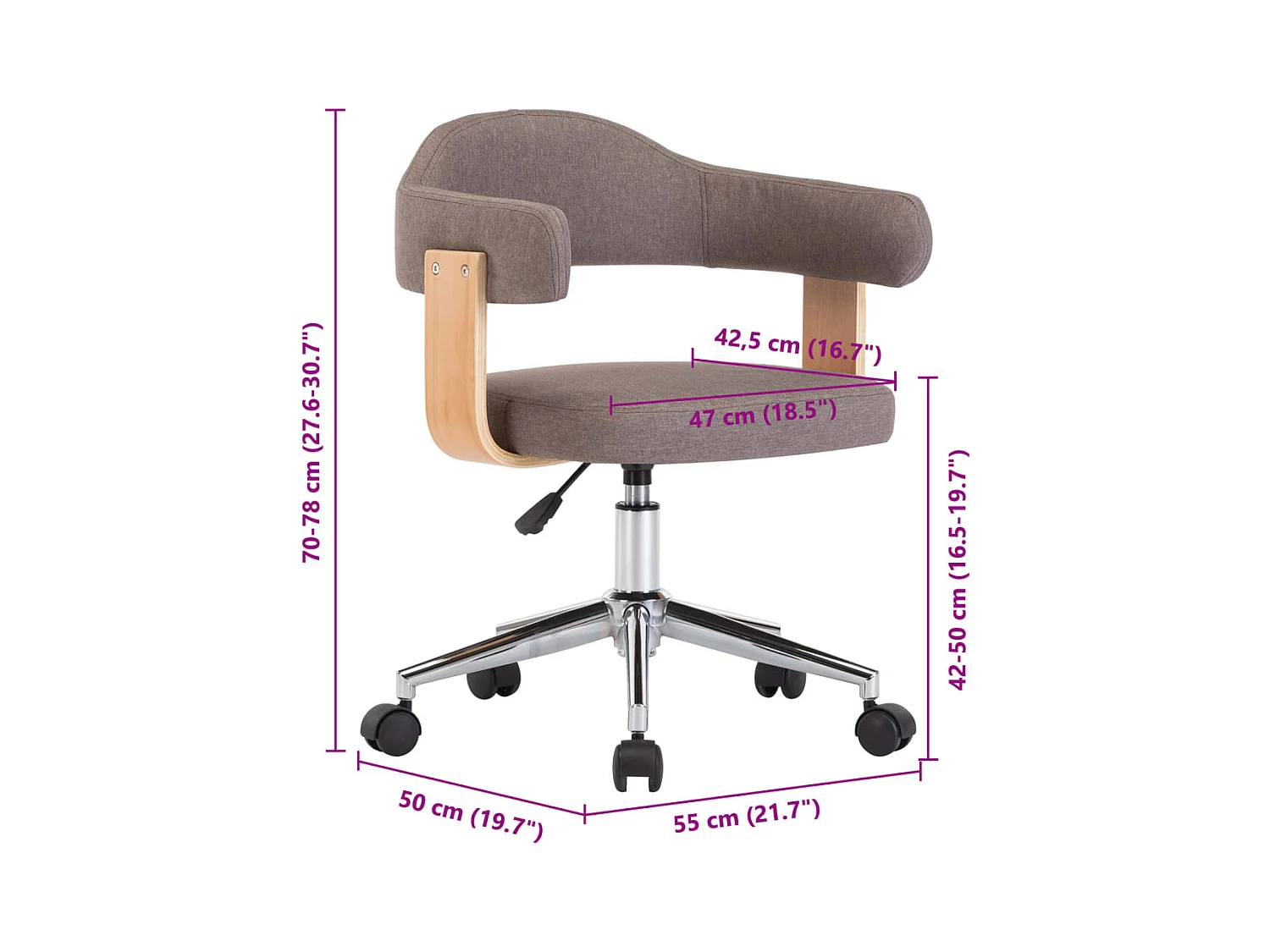 Chaises pivotantes à manger lot de 2 taupe bois courbé et tissu