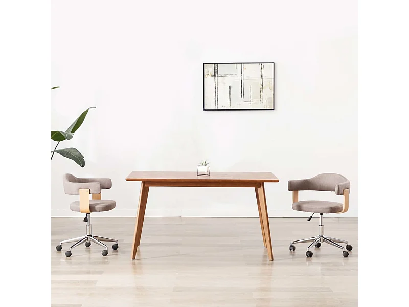 Eetkamerstoelen draaibaar 2 st gebogen hout en stof taupe
