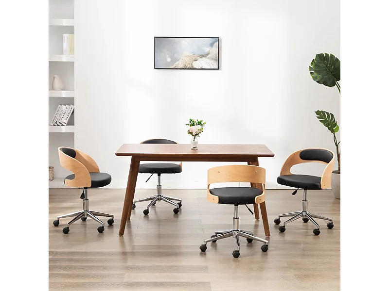 Eetkamerstoelen 4 st draaibaar gebogen hout en kunstleer zwart