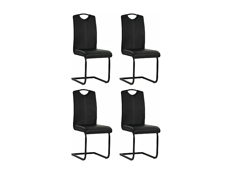 Chaises à manger cantilever lot de 4 noir similicuir