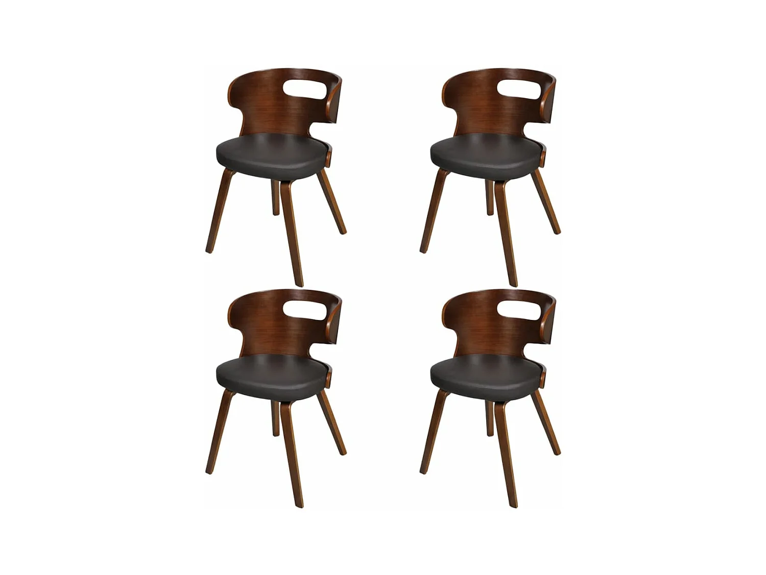 Chaises à manger lot de 4 marron bois courbé et similicuir