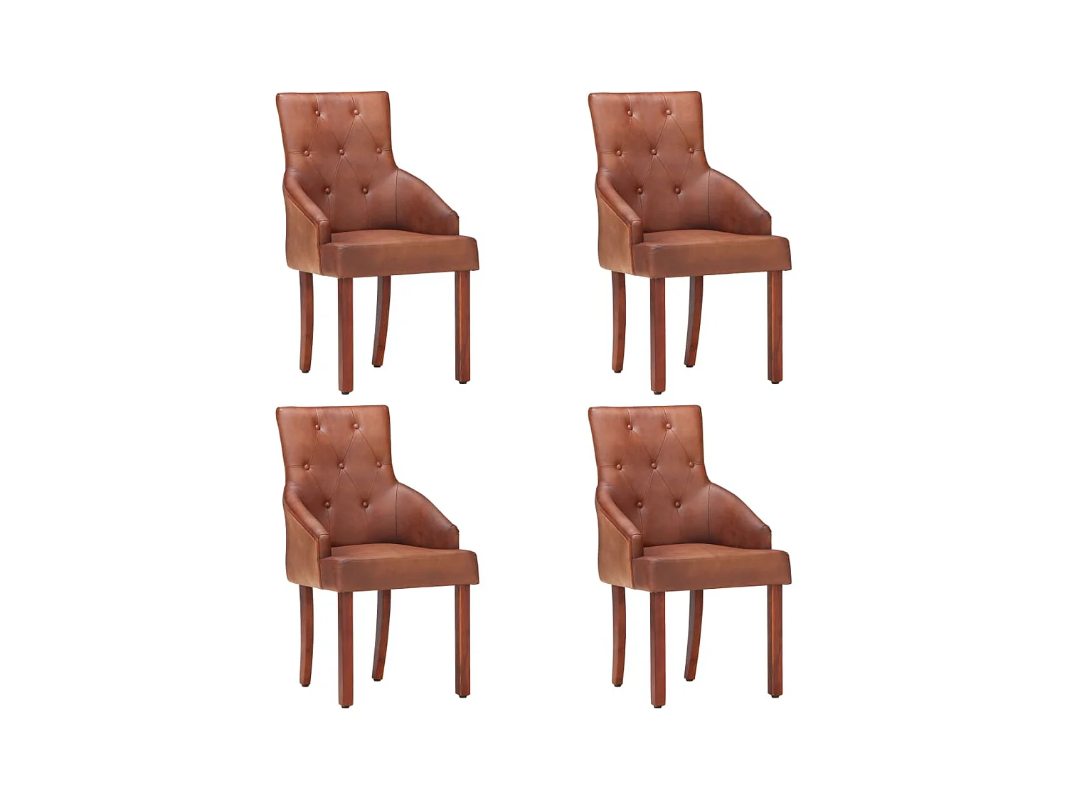 Chaises à manger lot de 4 marron cuir de chèvre véritable
