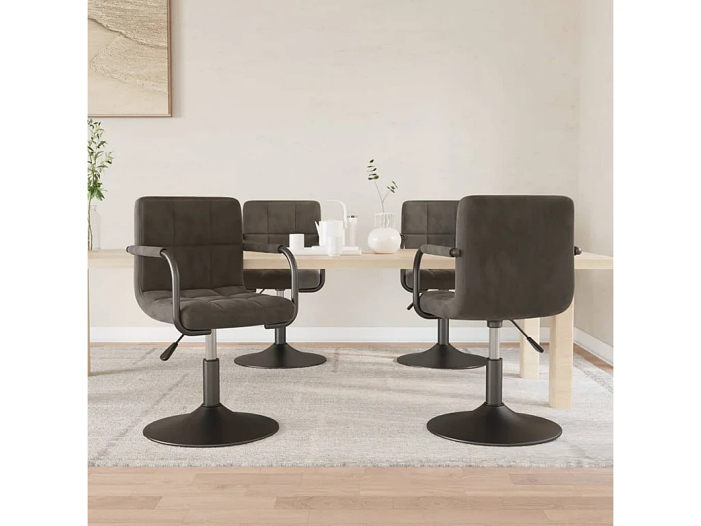 Chaises pivotantes à manger lot de 4 gris foncé velours