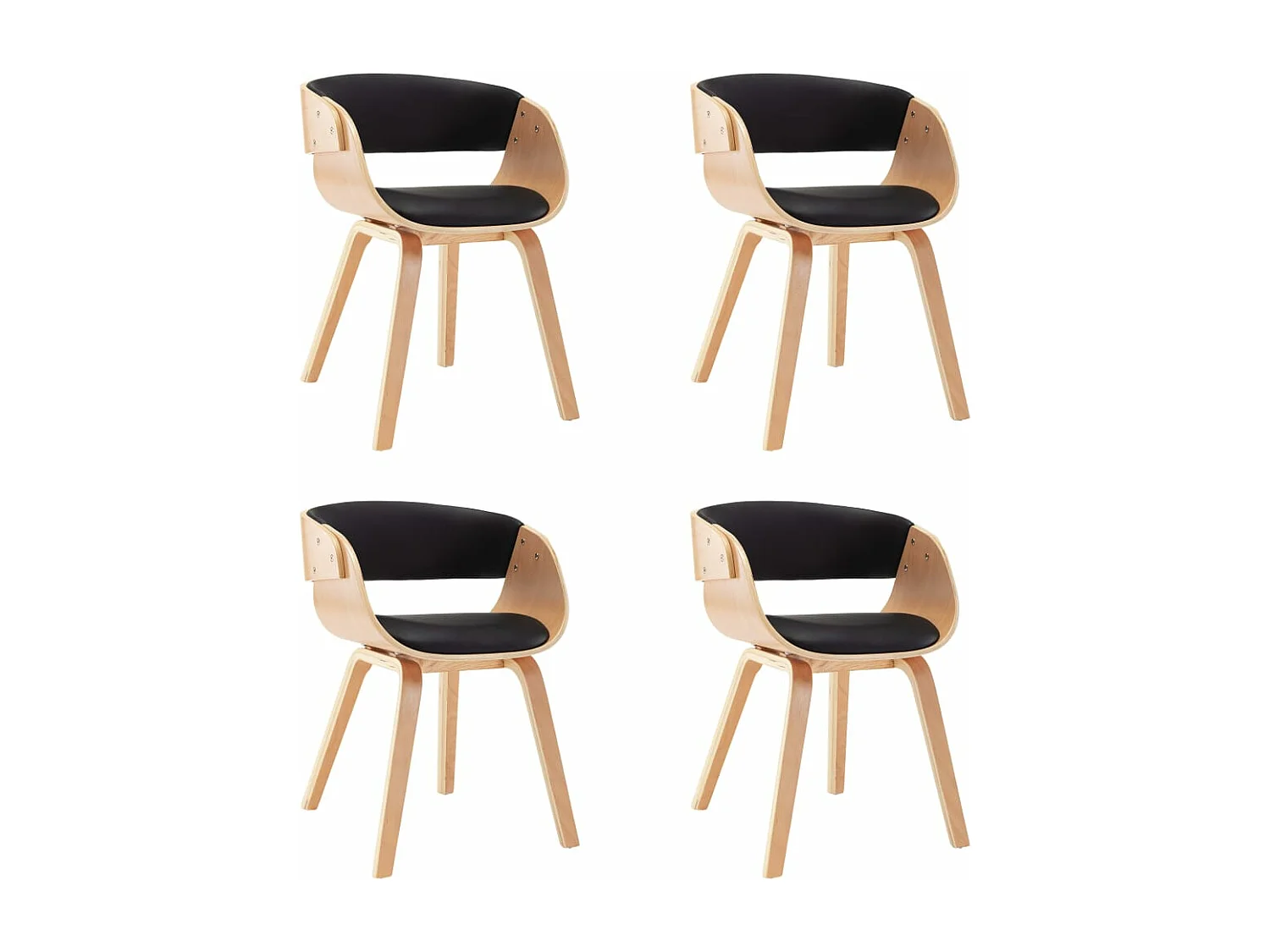 Chaises à manger lot de 4 noir bois courbé et similicuir