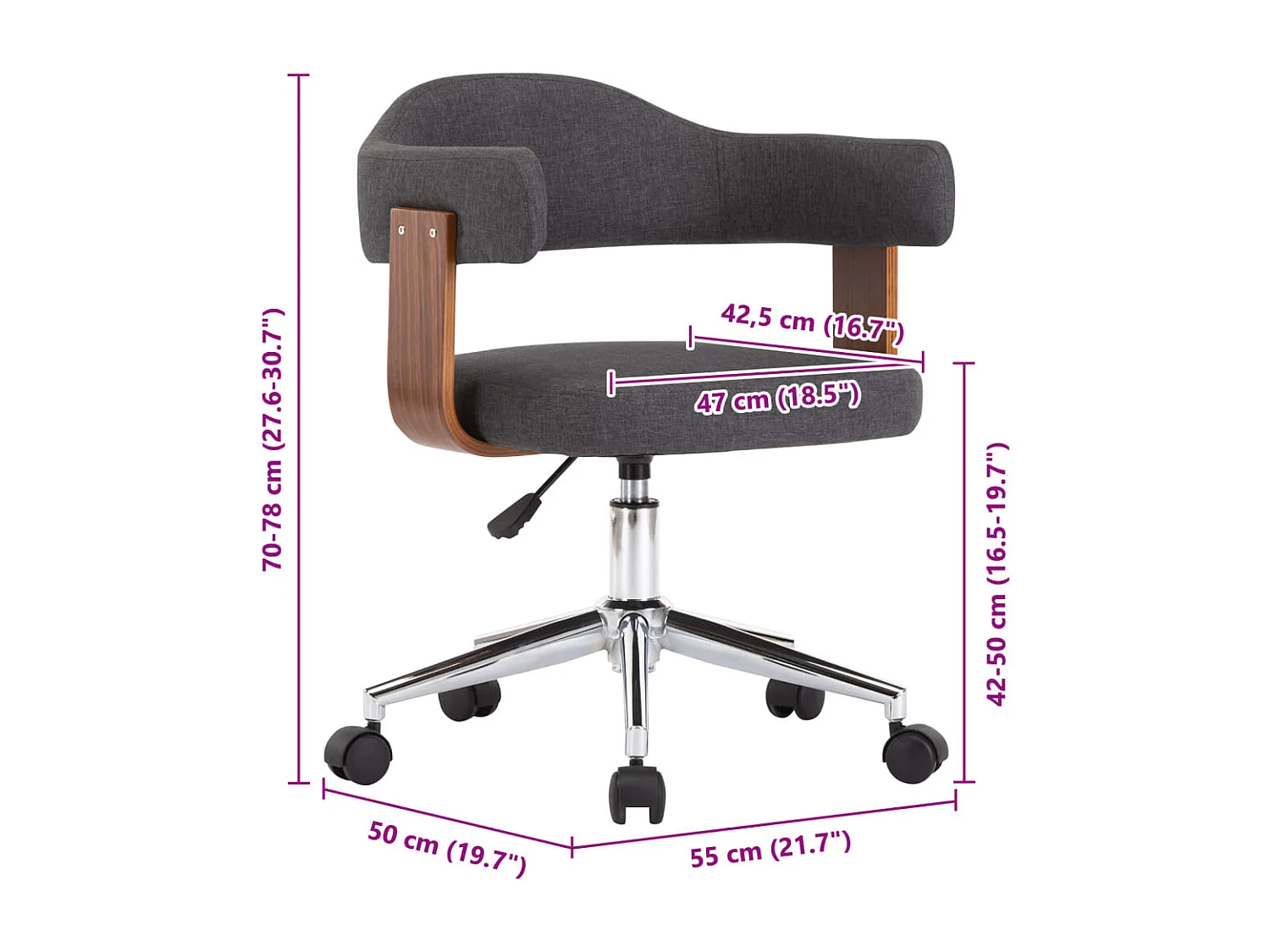 Eetkamerstoelen 2 st draaibaar gebogen hout en stof grijs