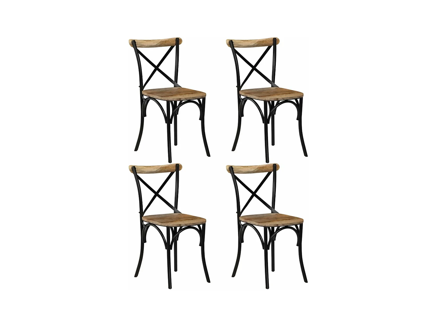 Chaises à dossier croisé lot de 4 noir bois de manguier massif