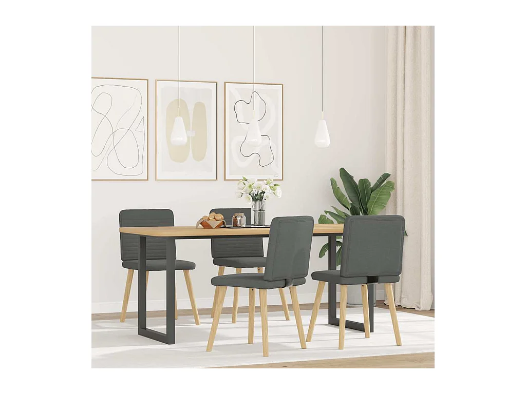 Cadeiras de jantar 4 peças tecido cinzento-escuro