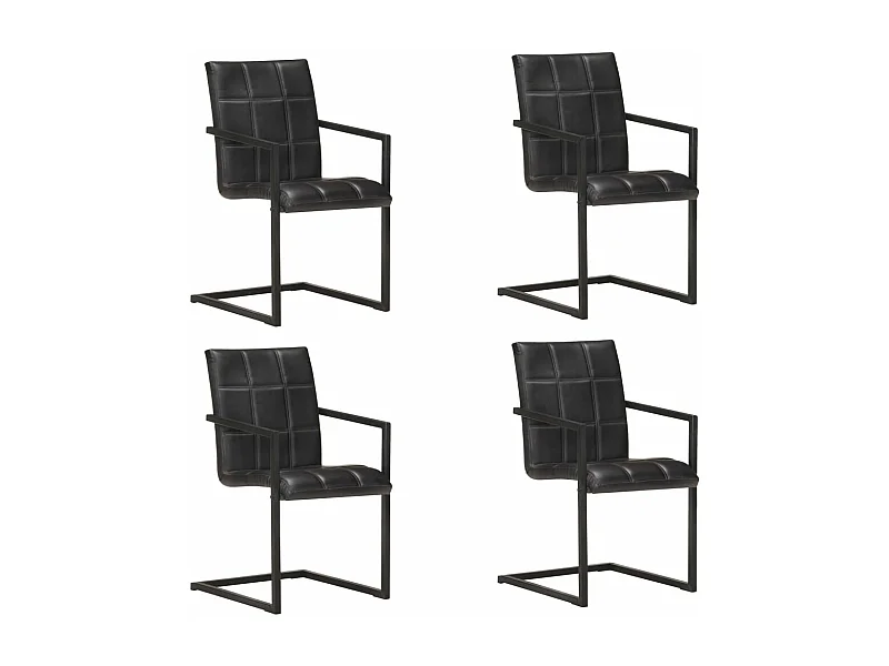 Chaises à manger cantilever lot de 4 noir cuir véritable