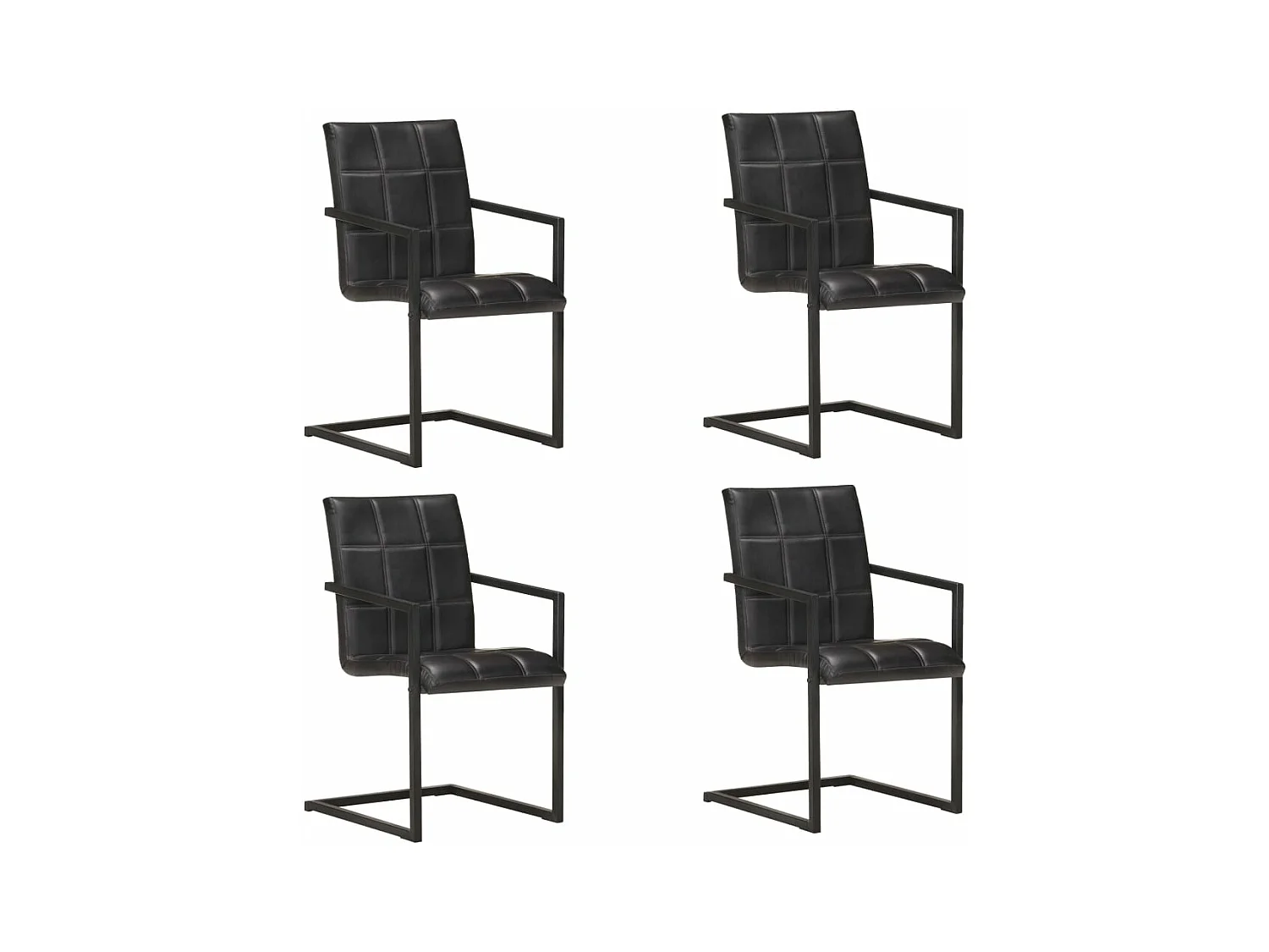 Chaises à manger cantilever lot de 4 noir cuir véritable