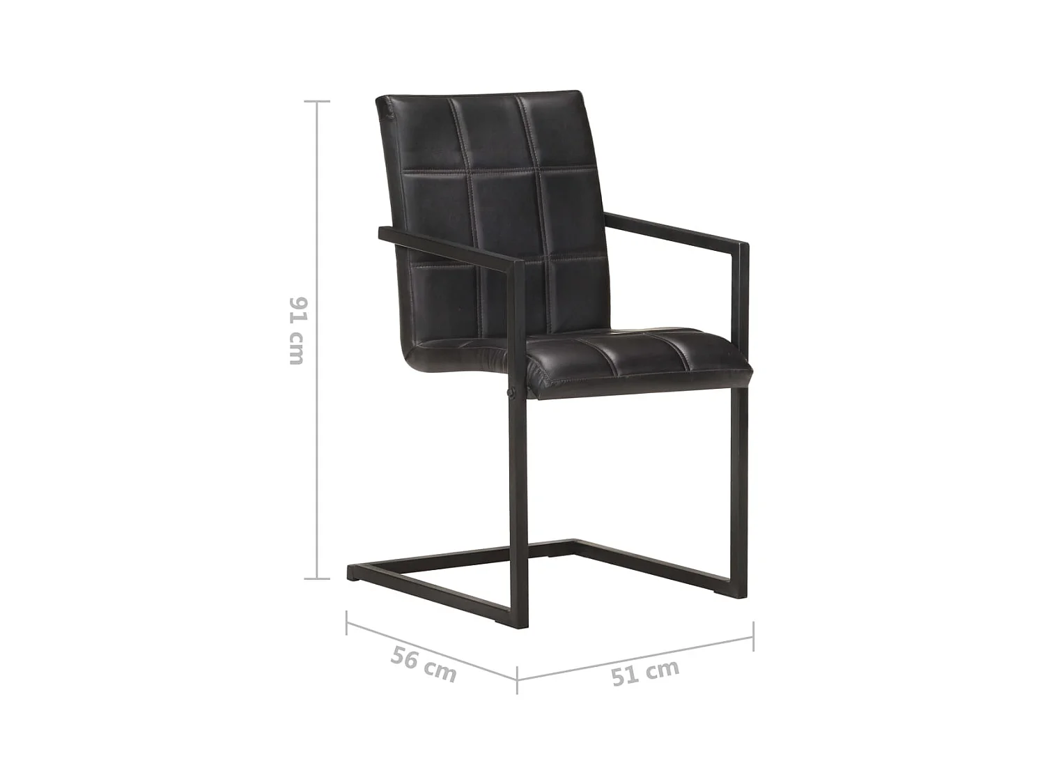 Chaises à manger cantilever lot de 4 noir cuir véritable