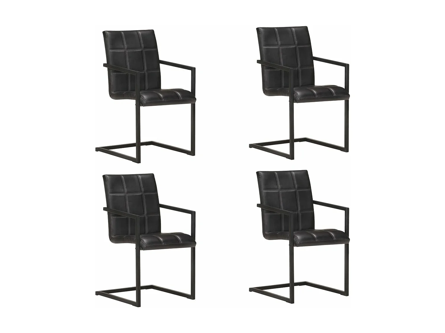Chaises à manger cantilever lot de 4 noir cuir véritable