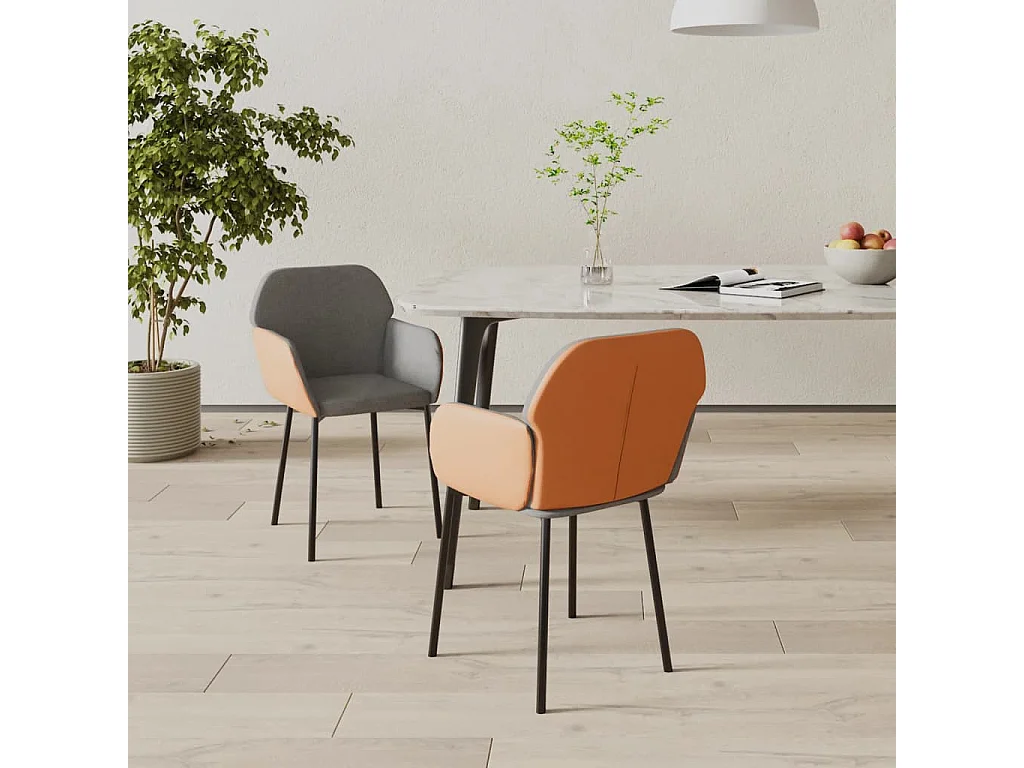 Sillas de comedor 2 unidades cuero sintético y tela gris claro