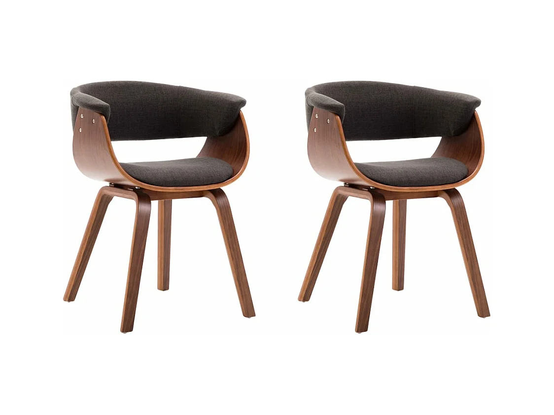 Chaises à manger lot de 2 gris bois courbé et tissu