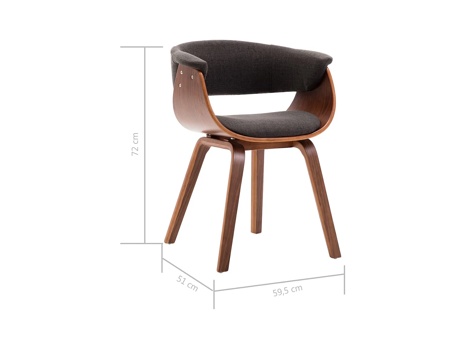 Chaises à manger lot de 2 gris bois courbé et tissu