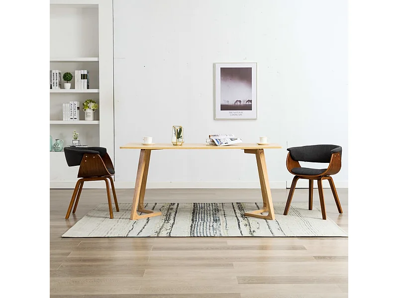 Eetkamerstoelen 2 st gebogen hout en stof grijs