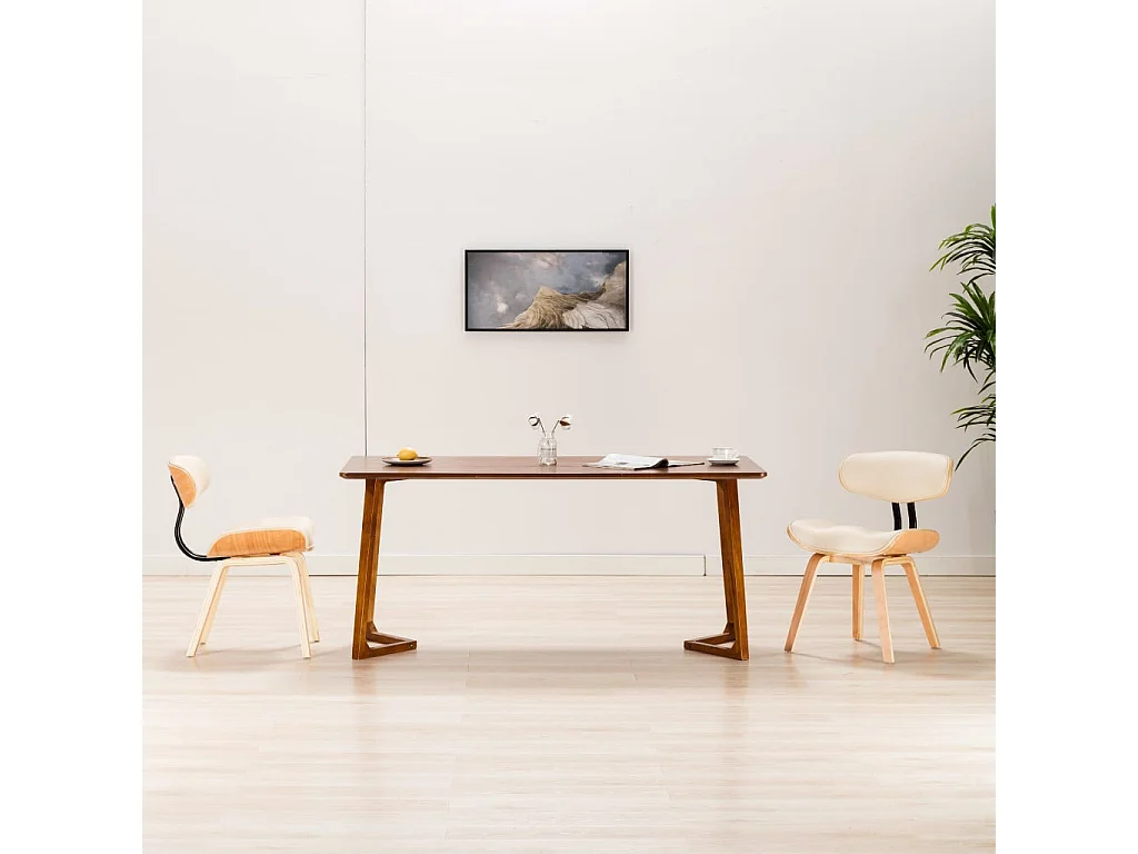 Sillas de comedor 2 unidades madera curvada y cuero sintético crema