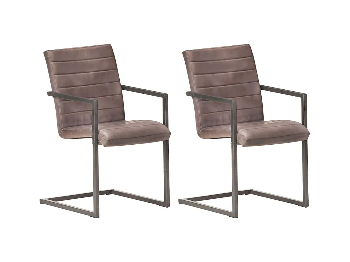 Chaises à manger cantilever lot de 2 marron cuir véritable