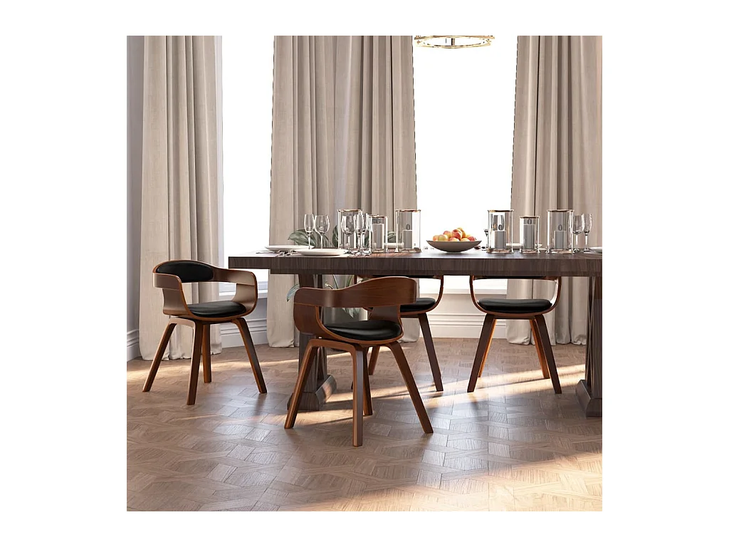 Chaises à manger lot de 4 noir bois courbé et similicuir