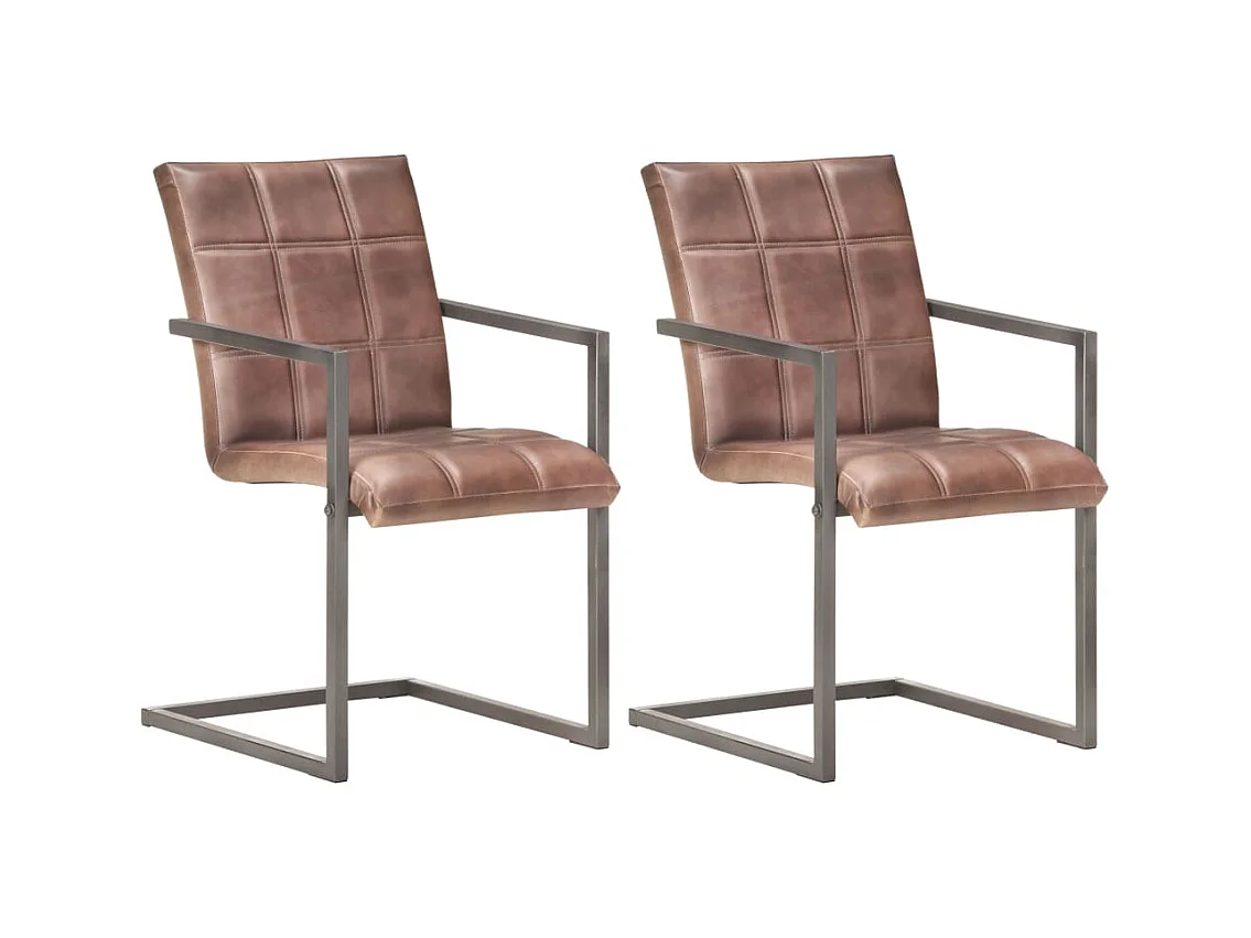 Chaises à manger cantilever lot de 2 marron cuir véritable