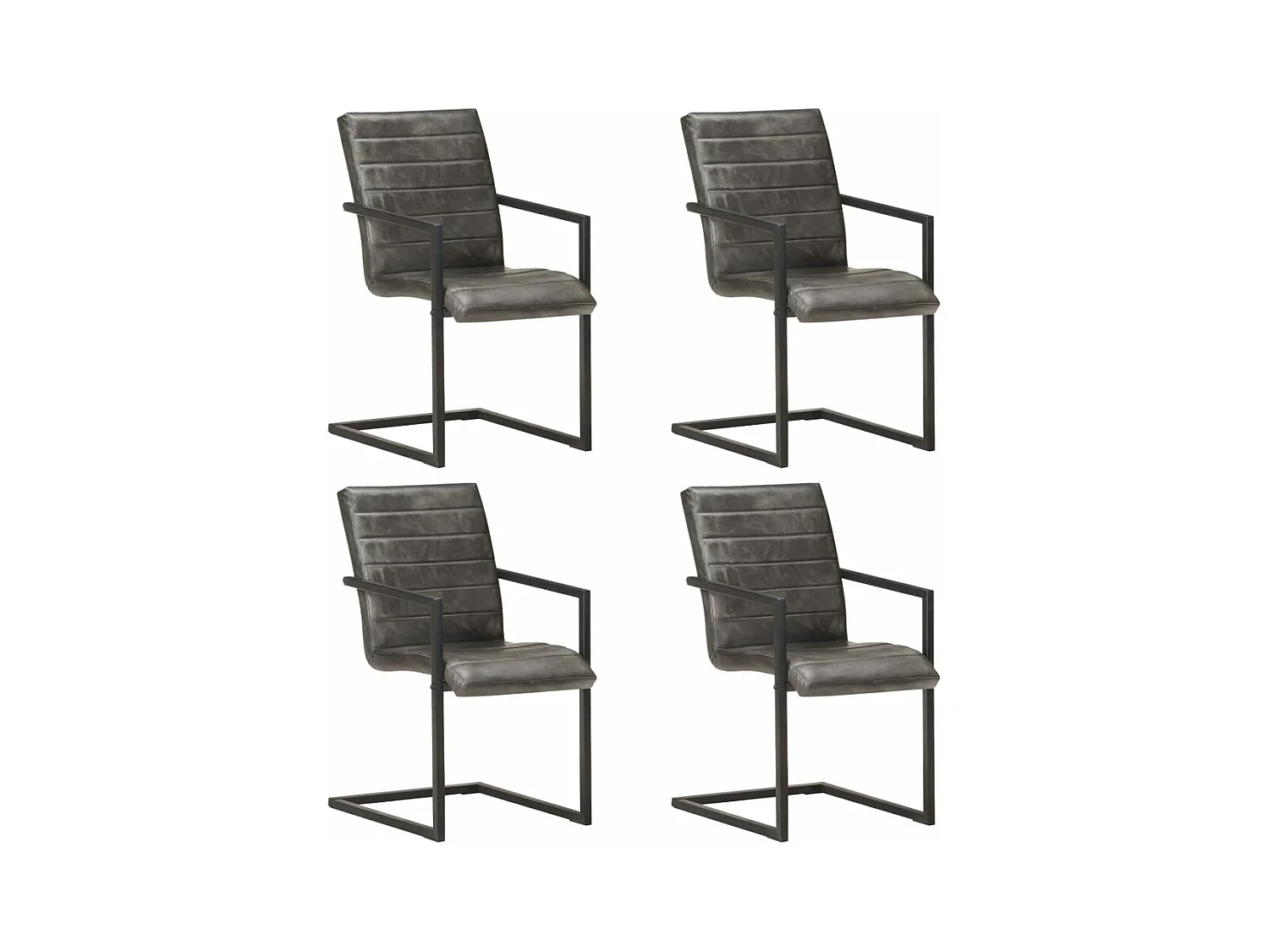 Chaises à manger cantilever lot de 4 gris cuir véritable