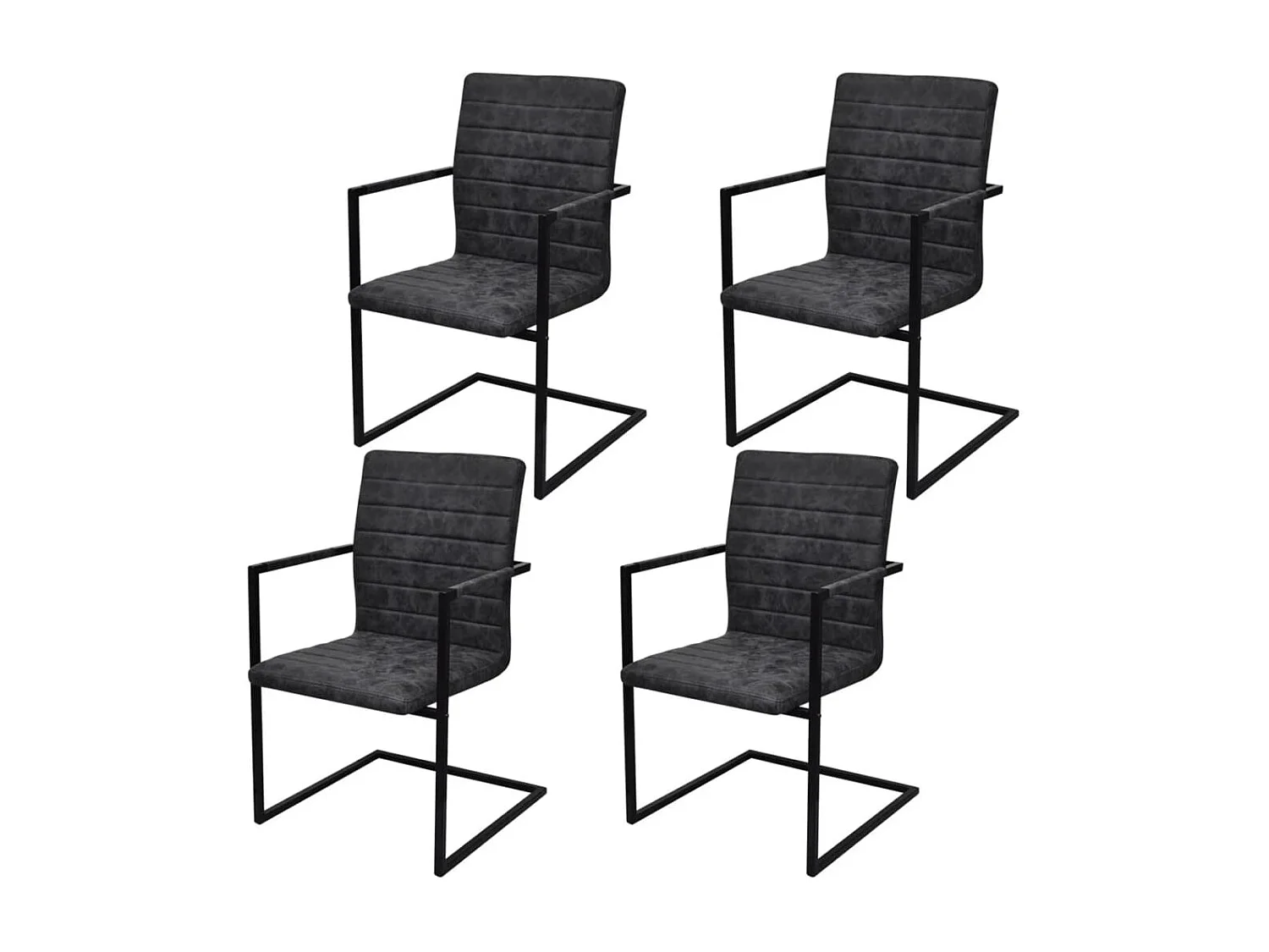 Chaises à manger cantilever lot de 4 noir similicuir