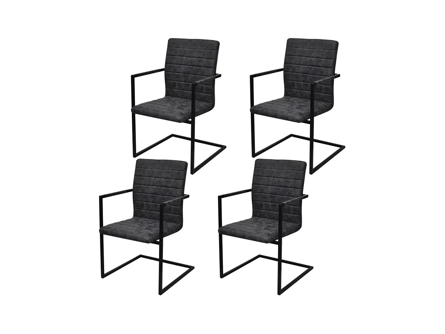 Chaises à manger cantilever lot de 4 noir similicuir