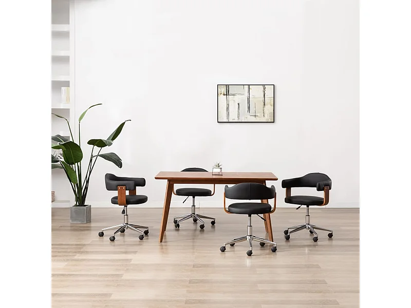 Sillas de comedor giratorias 4 unidades madera curvada y cuero negro