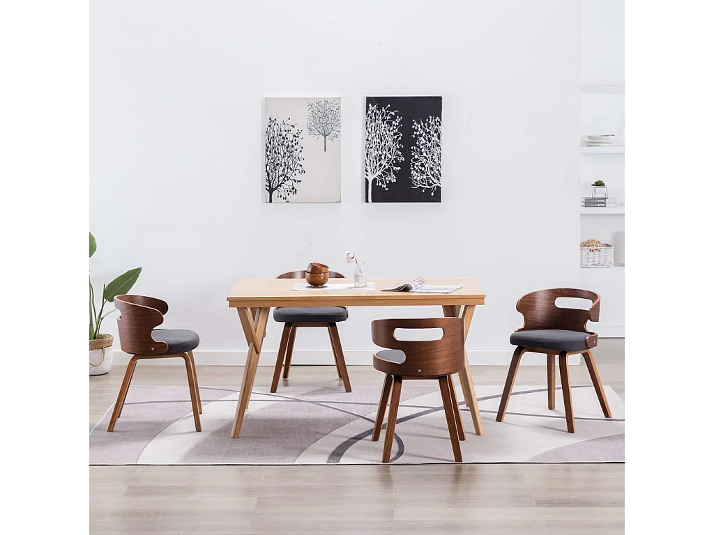 Eetkamerstoelen 4 st gebogen hout en stof donkergrijs