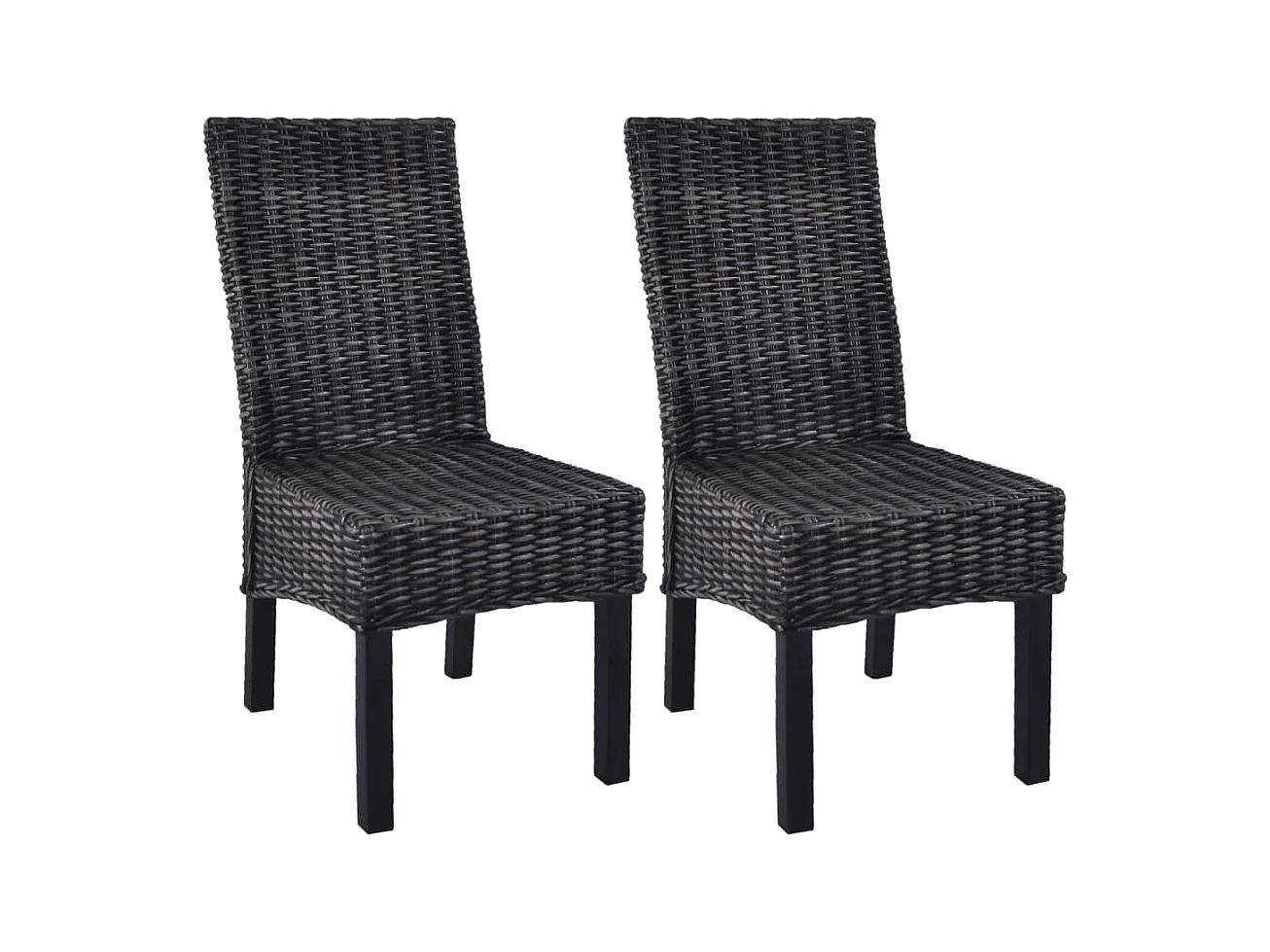 Chaises à manger lot de 2 noir rotin kubu et bois de manguier