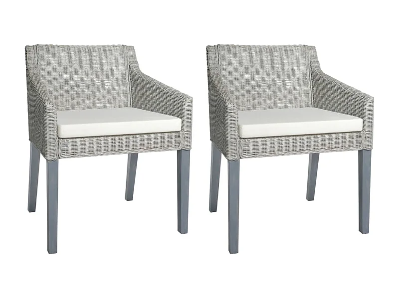 Eetkamerstoelen 2 stukkenmet kussens natuurlijk rattan grijs