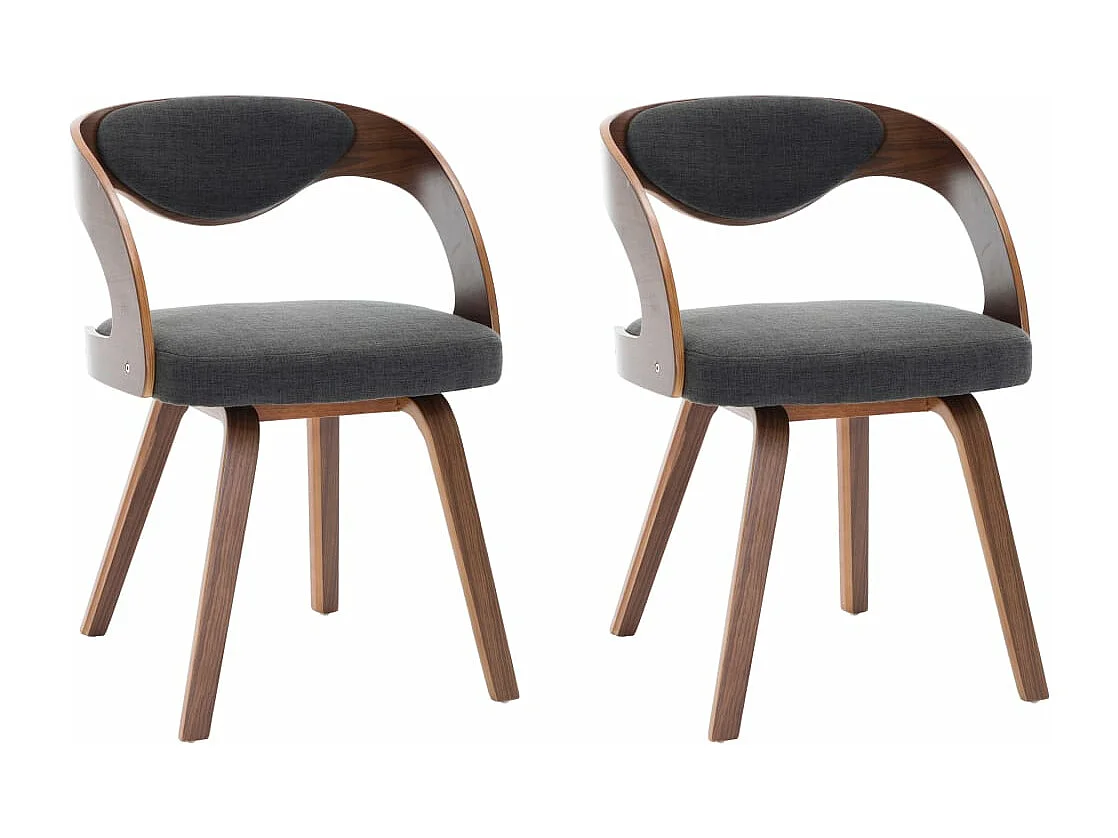 Chaises à manger lot de 2 gris foncé bois courbé et tissu