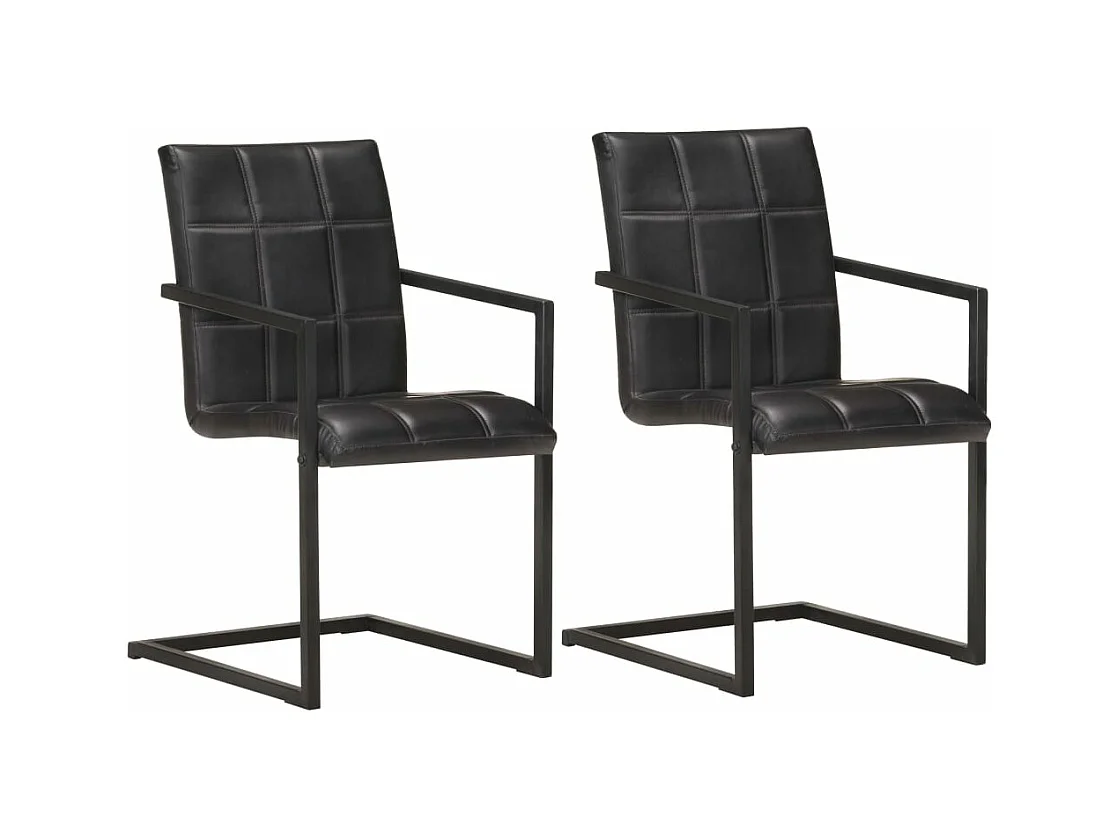 Chaises à manger cantilever lot de 2 noir cuir véritable