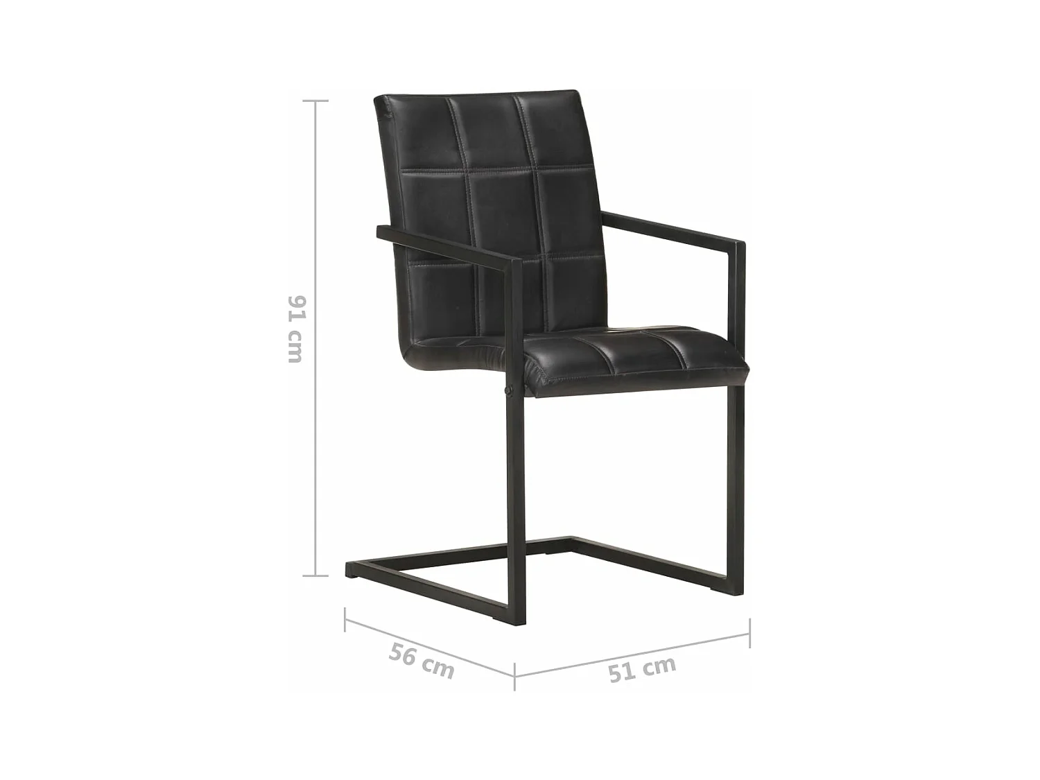 Chaises à manger cantilever lot de 2 noir cuir véritable