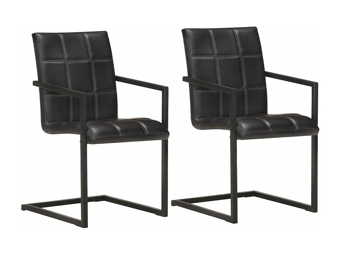 Chaises à manger cantilever lot de 2 noir cuir véritable