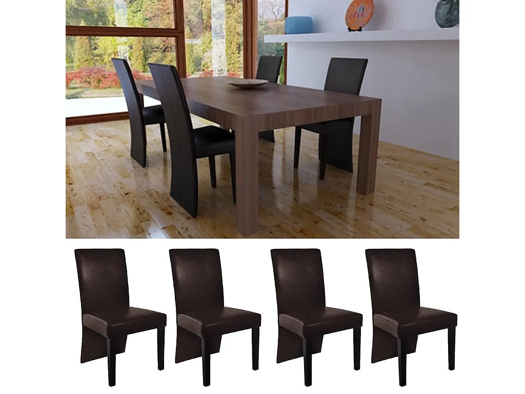 Cadeiras de jantar 4 peças couro artificial castanho-escuro