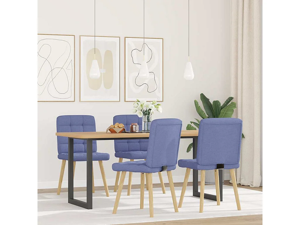 Cadeiras de jantar 4 peças Jeans Tecido Azul