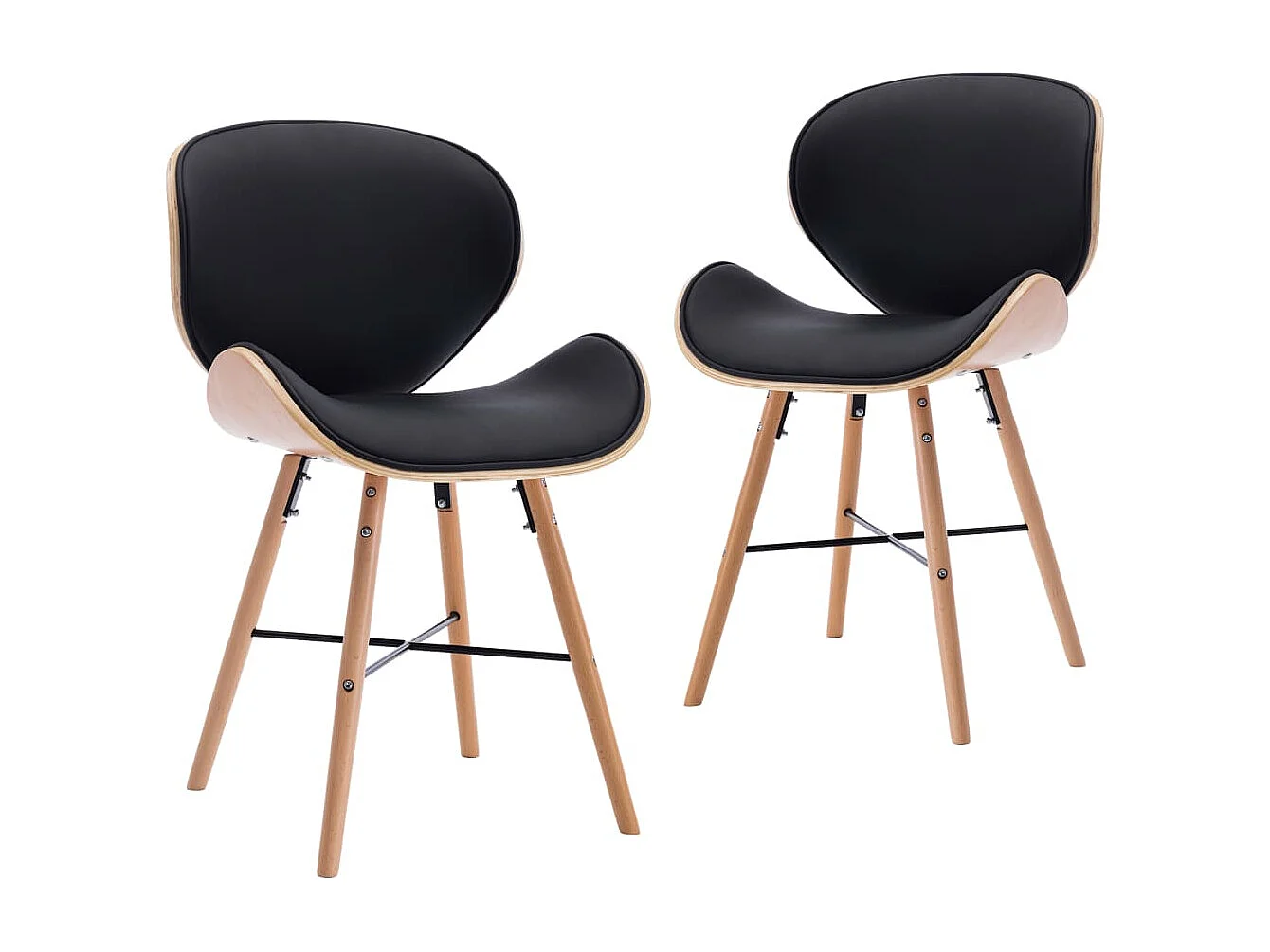 Chaises à manger lot de 2 noir similicuir et bois courbé