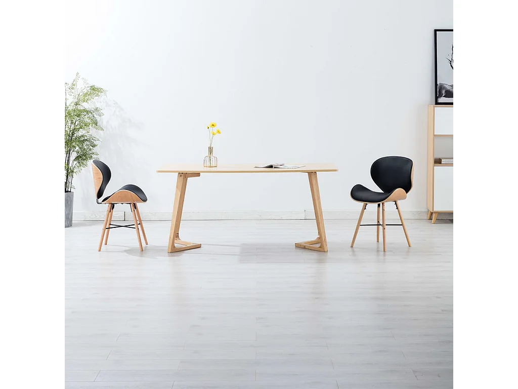 Sillas de comedor 2 unidades cuero sintético y madera curvada negro